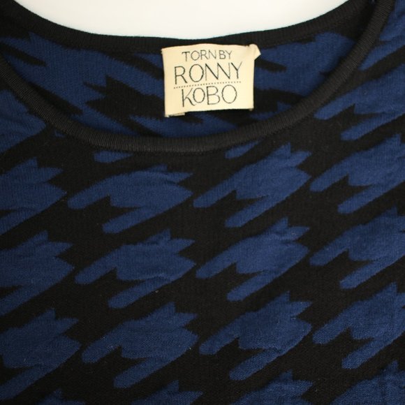 NEW Torn by Ronny Kobo Blue Black Long Sleeve Sweater Dress M - Picture 11 of 11